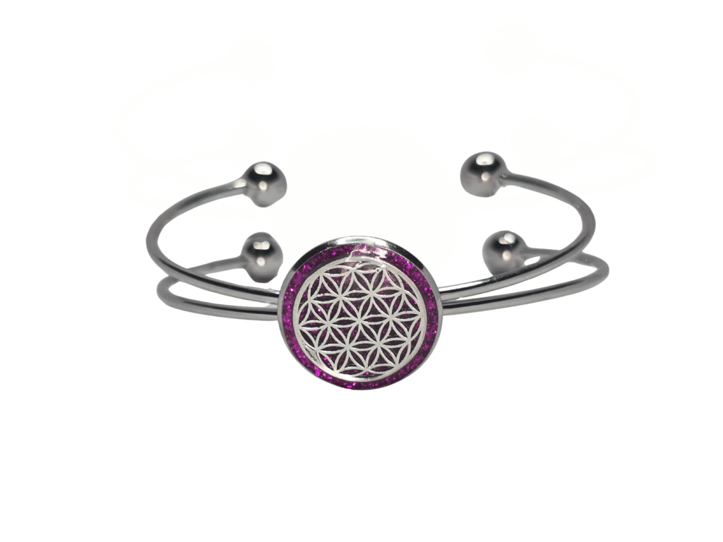 bracelet fleur de vie argentée éclat de rose Jewels Spirit vue de face