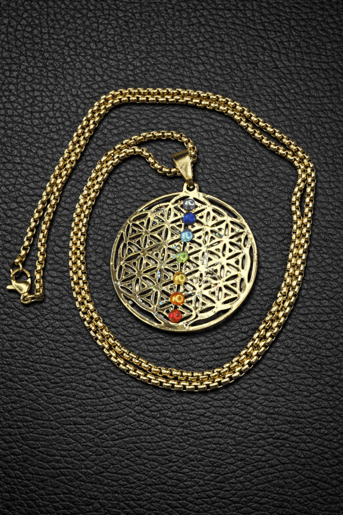 Bijou Fleur de Vie doré 7 chakras signification heures miroirs