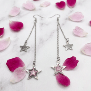 Boucles d'oreilles univers étoilé rose pailleté "Lueur d'étoiles" argenté Jewels Spirit