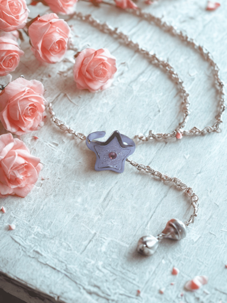 Bague Univers Étoilé rose pailletée Lueur Stellaire finition argentée posée sur tissu blanc