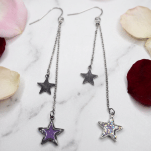 Boucles d'oreilles univers étoilé violet pailleté "Voie astrale" argenté Jewels Spirit