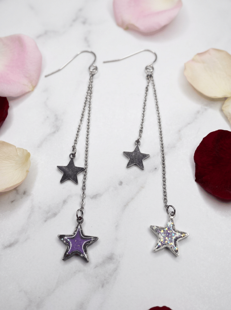 Boucles d'oreilles univers étoilé violet pailleté "Voie astrale" argenté Jewels Spirit