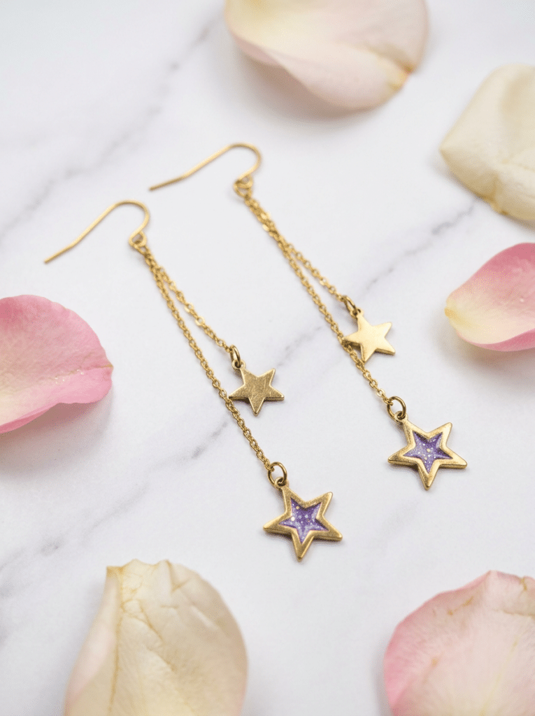 Boucles d'oreilles univers étoilé violet pailleté "Voie astrale" doré Jewels Spirit